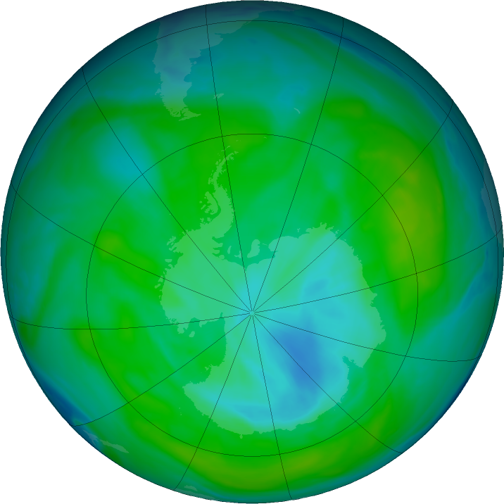 Antarctic ozone map for 24 December 2018